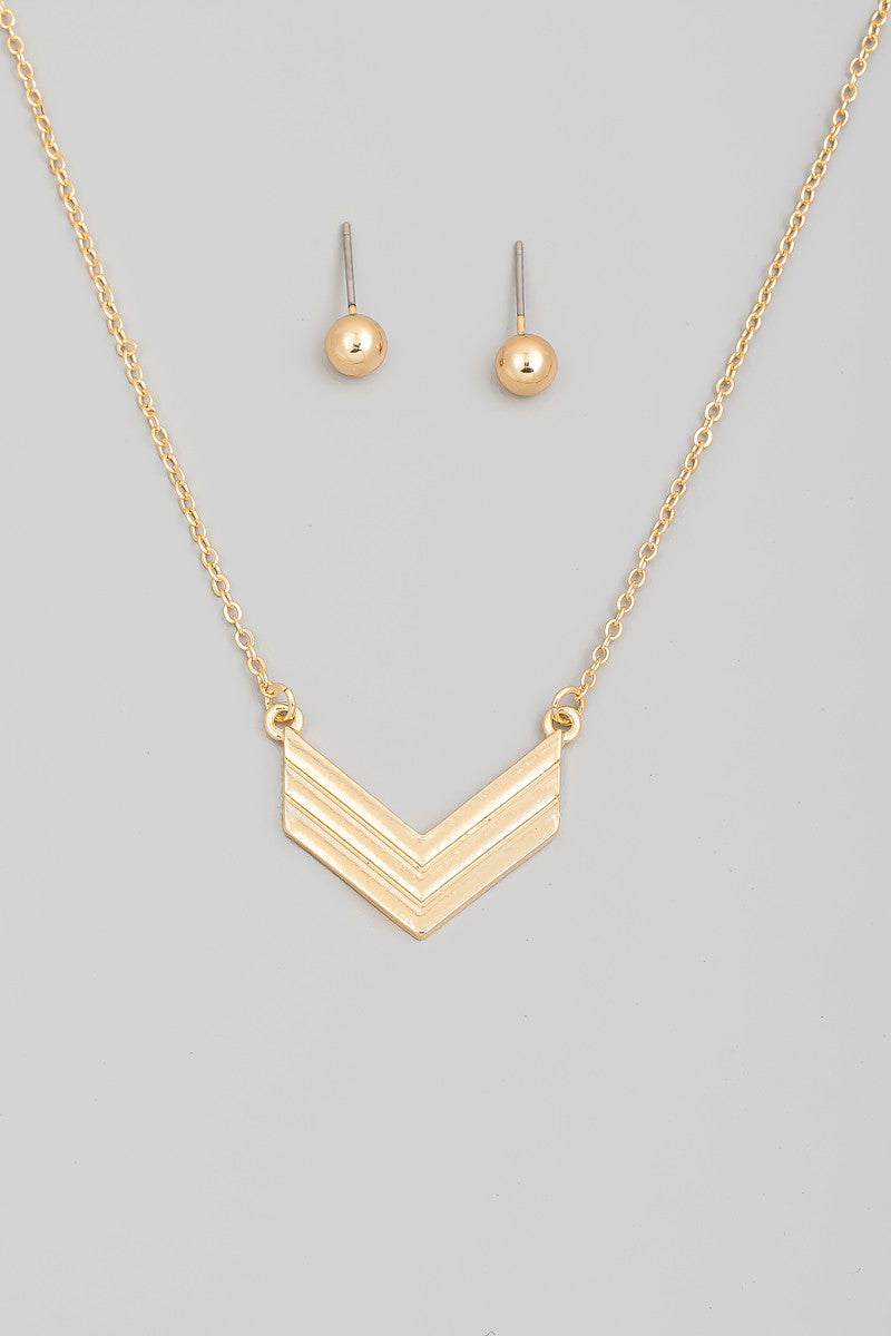 Light Gold Arrow Pendant Necklace Earrings