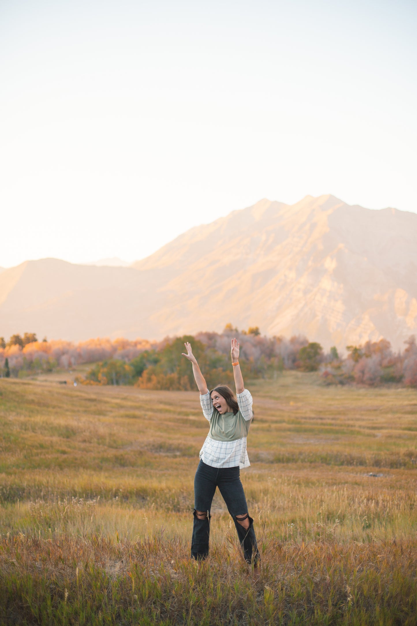 color block blouse plaid sage green fun