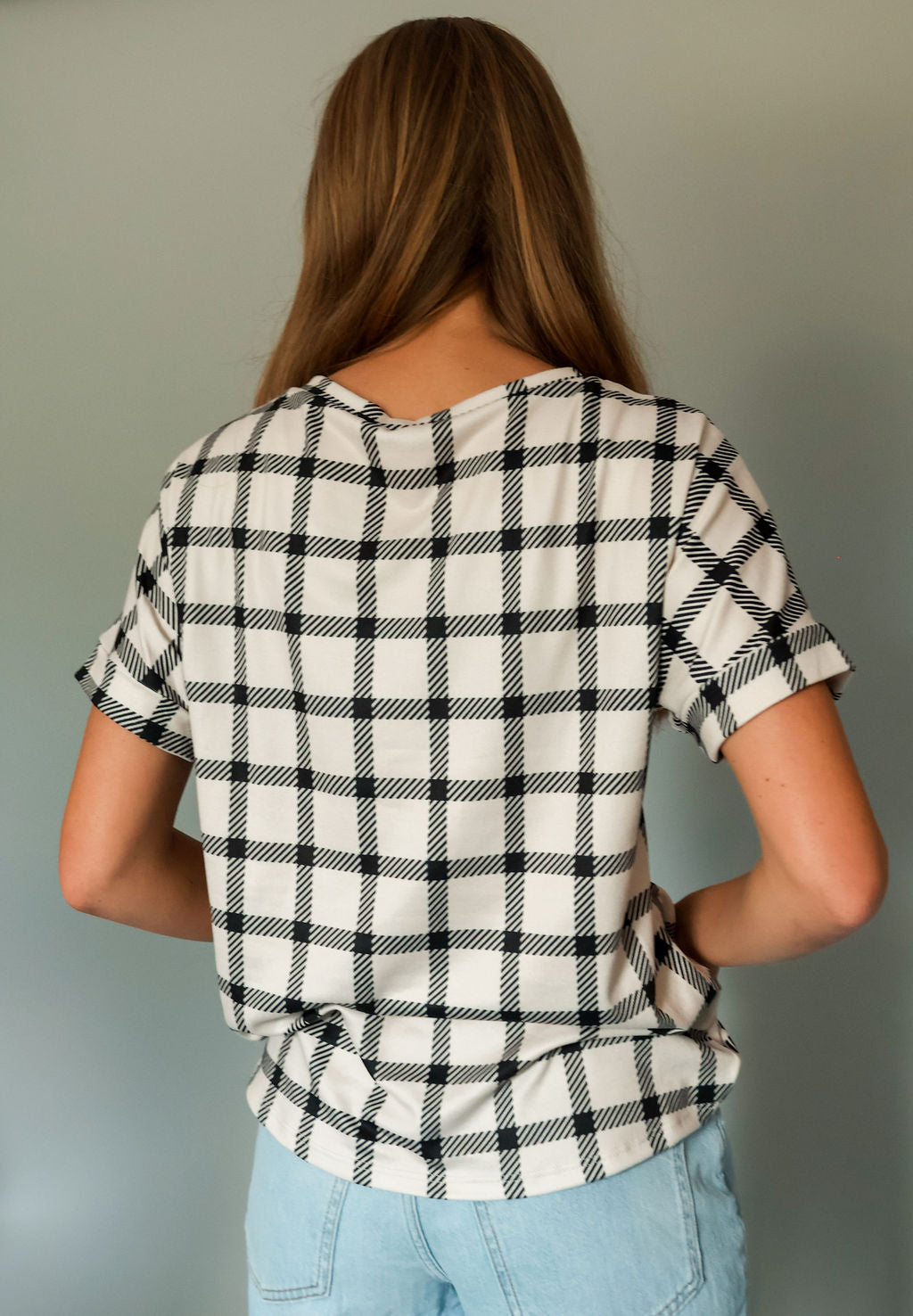 White black plaid loose shirt back
