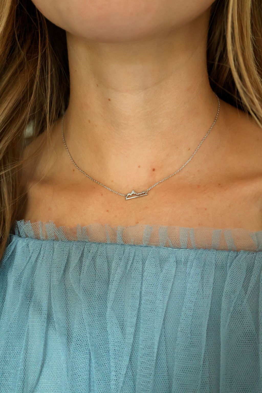 Small silver mountain range necklace
