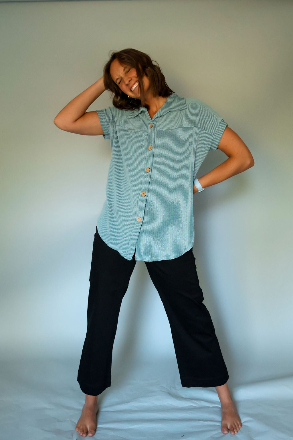 Blue Soft Oversized Button Up